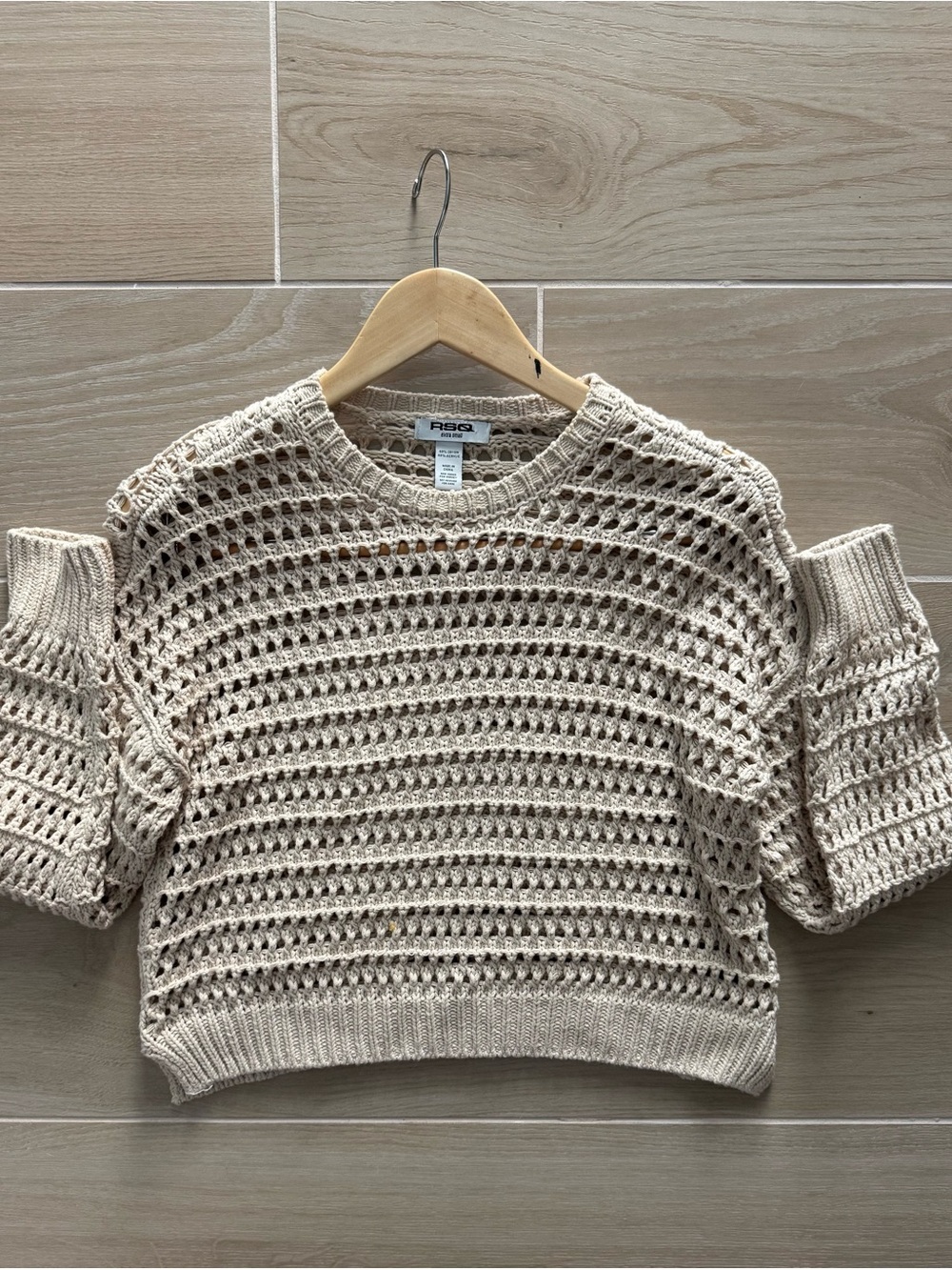 RSQ Cream Open-Knit Cropped Sweater
